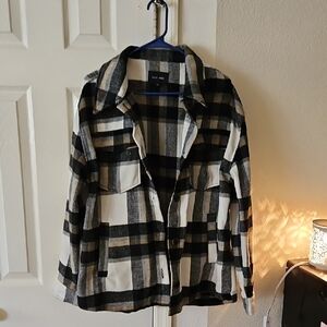 Plaid Flannel Button-Up Jacket Love Tree